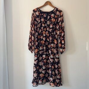 Who What Wear Floral Black Elegant Midi Dress Size 6P
